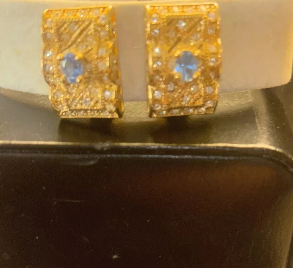 💎Женские золотистые бледно-голубые серьги-клипсы со стразами - Изображение 2 из 4