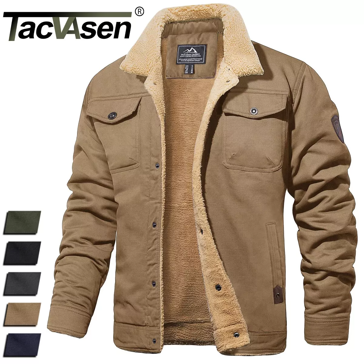 Men's Winter Cotton Jacket Warm Fleece Lined Casual Cargo Work Multi Pocket  Coat