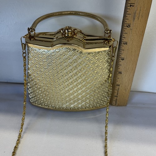 Vintage 50s Style Small Gold Hard Sided Hand Bag - Picture 10 of 15