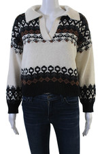Marled Unisex Fair Isle Collared Pullover Sweater Beige Size S