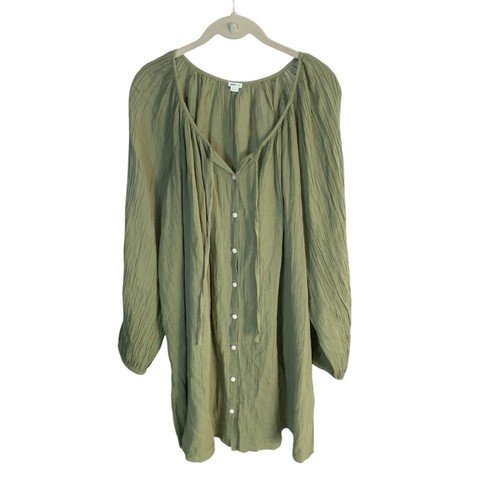 Aerie by AE Oversized Gaze Cover Up Kleid Langarm fließend Ausschnitt zum Binden grün XL