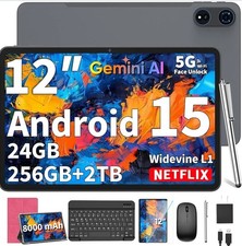 12  Android 15 Tablet 24GB RAM  256GB ROM 2K Display WiFi 5G BT Keyboard Mouse