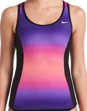 Nike Women  s Size Large Swim Top Tankini Spectrum Keyhole Back Pink Purple Black