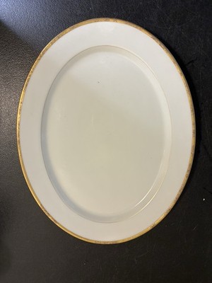 Antique Limoges France Serving Platter J. Pouyat JPL White 24k Gold Trim 13x10 