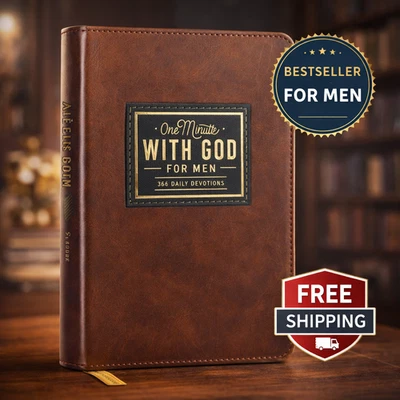 One Minute With God for Men – 365 Daily Devotions | Brown Leather | Free Ship