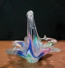 Vintage Murano Venetian Multicolor Basket ~  Pastel Swirl Hand Blown Art Glass