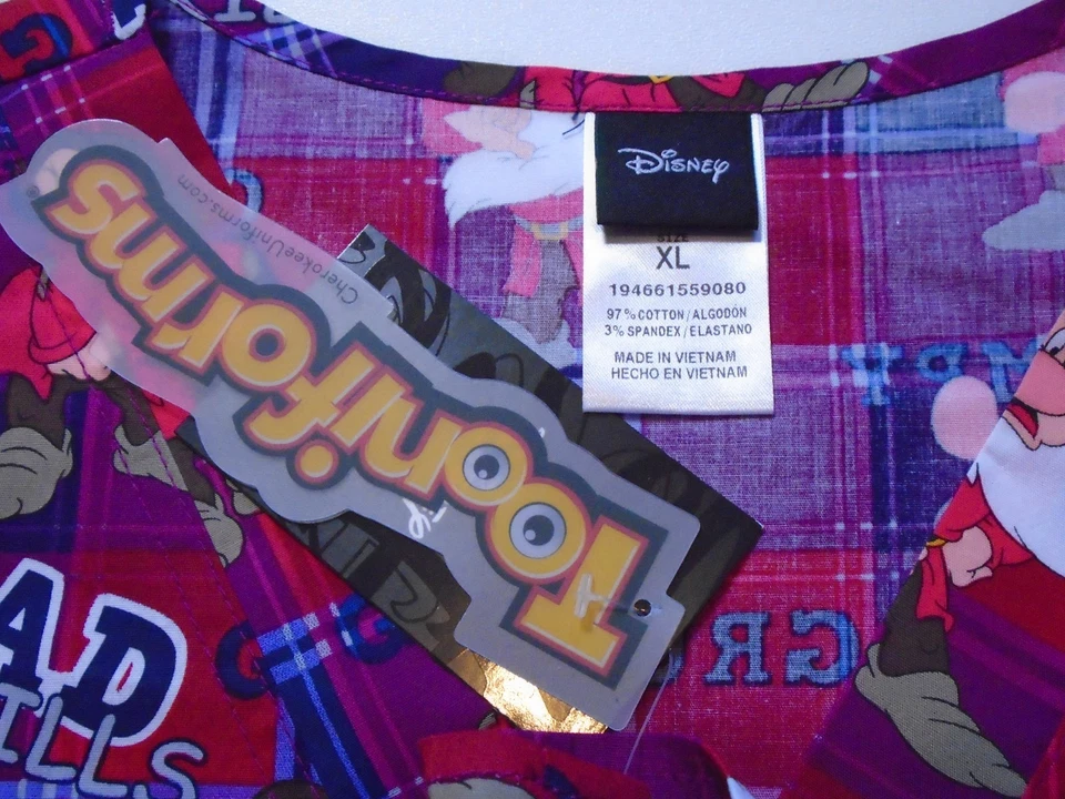 NWT Disney Grumpy Tooniforms Cherokee Scrubs V Neck Plaid Mad Skills Mens XL - Image 3 of 4