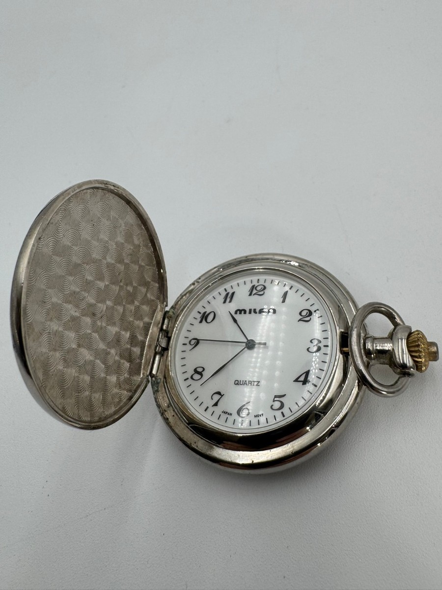 Milan Quartz Pocket Watch Silver Gold Blue Accent Japan Movement