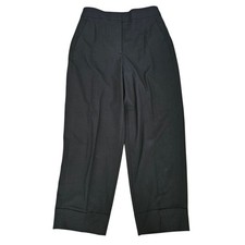 Zara Wide Leg Trousers Dress Pants Womens Medium Black High Rise Cuffed
