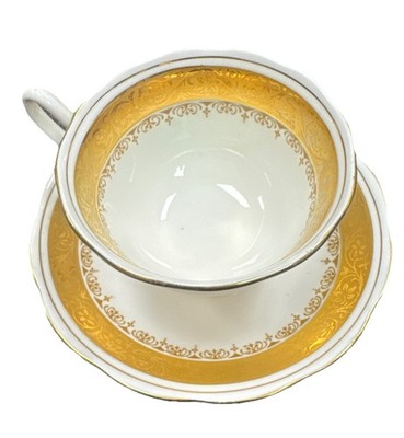 HM Sutherland Bone China Gold & White Cup & Saucer