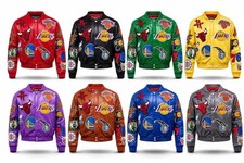 NEW Mens Bomber NBA Teams Patchwork Genuine Cowhide Leather Varsity Jacket NWT