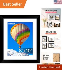 Versatile Black 8x10 Photo Frame - Showcase 5x7 Photos with Mat or 8x10 Without