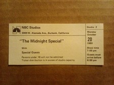 Rare - The Midnight Special - NBC - Studio Audience Ticket - October 20, 1980 Rare - The Midnight Special - NBC - Studio Audience Ticket - October 20, 1980