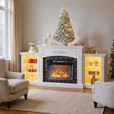 80" TV Stand Entertainment Center with 23" Fireplace & Led Lights & Shelves