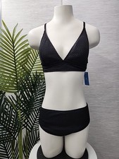 NWT Cupshe Two Piece Swimsuit Size Medium Textured Black