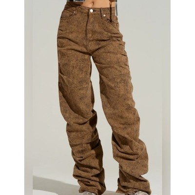 Akira Pants Womens XS Washed Brown High Waist Stacked Baggy Relaxed Ruched Indie