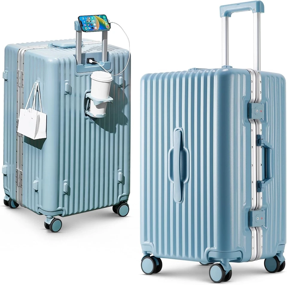 Aluminum Frame Suitcase 20" 24" 28" Carry-On Luggage w/ Cup Holder ,TSA,USB Port - Image 4 of 4