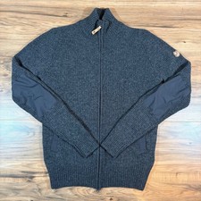 Fjallraven Ovik Zip Cardigan Knit Mens Small Dark Grey Wool Full Zip Elbow Pads