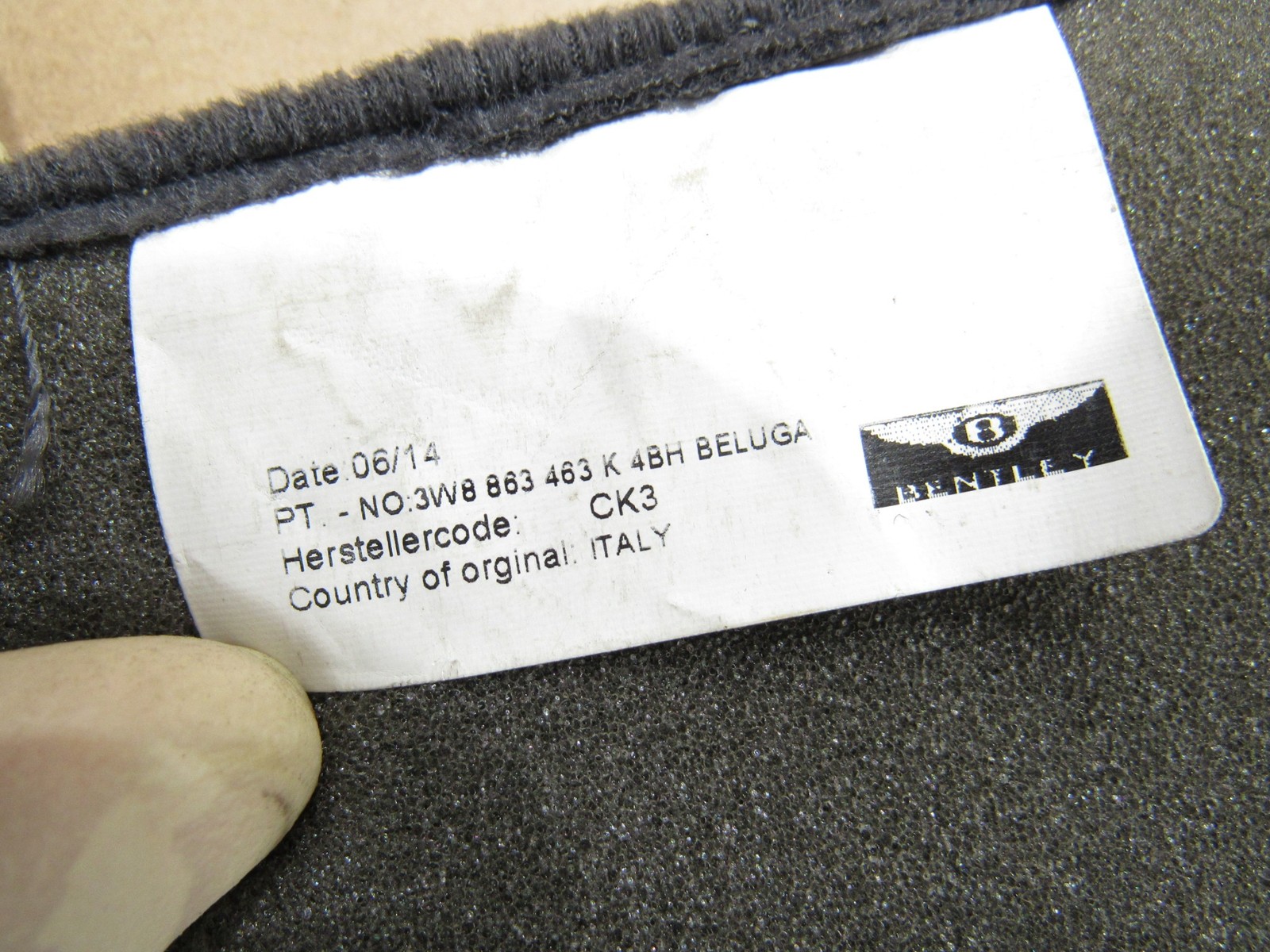 12-18 Bentley Continental GT W12 2015 Rear Trunk Floor Boot Luggage Carpet ;:A