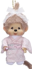 JAPAN NEW Kyugetsu Original Kimono Monchhichi Keychain Girl Milk Tea Brown H5.9