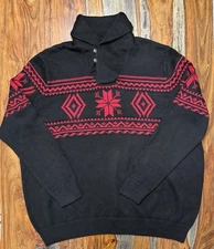 Polo Ralph Lauren BIG & TALL Snowflake Shawl Neck Sweater Black Red Size 4XLT