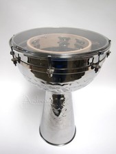 NICKEL BRASS METAL DOUMBEK DRUM w/ JINGLES & 12" SYNTHETIC HEAD
