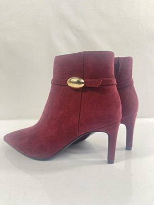 Anne Klein Boots Womens Size 7.5 Red Faux Suede AKMARGIE Ankle Stiletto Booties