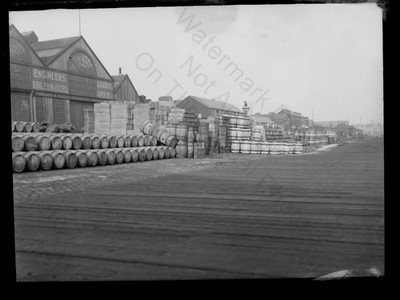 Aberdeen Hafen Schottland Docks Fässer Kisten Technik 1900er Glasnegativ