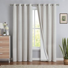 Full Blackout Linen Holiday Curtains Natural Linen Textured Window Curtain Pa...