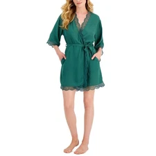 INC International Concepts Lace Trim Short Robe Smoke Pine Size Small