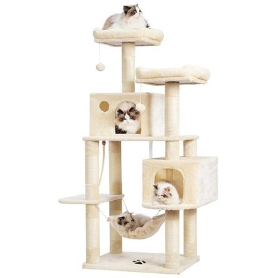 61 in Multi-Level Cat Tree Condo Furniture with Covered Scratching Posts , Beige