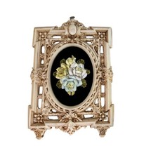 Vtg Ornate Baroque Style Frame with Porcelain Floral Bouquet – Oval Centerpiece