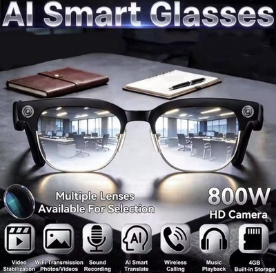 AI Smart Glasses Kamera WLAN Bluetooth Übersetzer Anruf Musik Brille Neu OVP