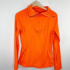 Asics Neon Orange Half Zip Long Sleeve Activewear Pullover Women's Size Small S