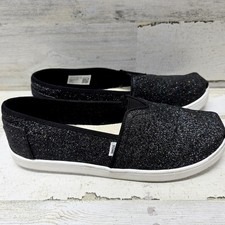 TOMS Womens Girls Size 6 Glitter Black Print Slip On Flat Shoes