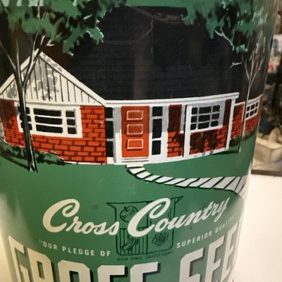Huge 10  Tall 1958 Cross Country Superfine Mix Grass Seed Tin 4 lb Sears Roebuck