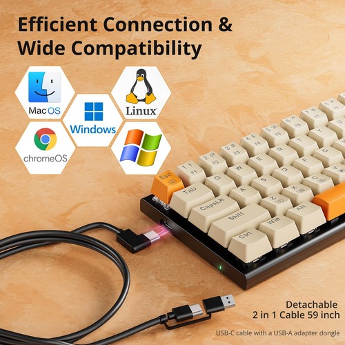 60% Mechanical Gaming Keyboard, 68 Keys Wired Office RGB Keyboard with Arrow ... - Picture 6 of 9
