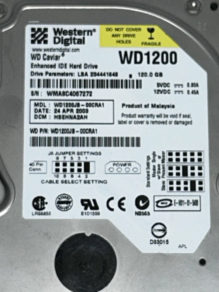 Western Digital WD1200JB-00CRA1 WD Caviar 120GB Enhanced IDE Hard Drive USED - Image 2 of 4