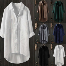 Damen Langarm Longbluse Bluse Knopf Oberteile...