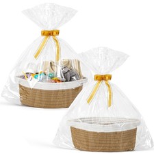 2 Pack Small Woven Basket with Gift Bags and Ribbons, Empty Decorative Gift C...
