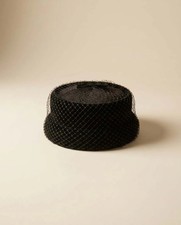 1950s Black Velvet Veiled Hat  Vintage Tilt Cocktail Hat  Mid Century