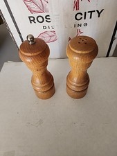 VINTAGE 5" WOOD SALT SHAKER AND PEPPER GRINDER - USED