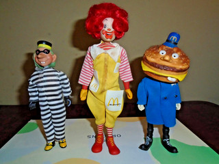 3 McDONALDs Action Figures Big Mac Hamburglar Ronald McDonaldland REMCO 1976