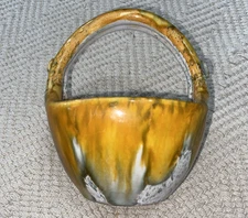VTG Italian Pottery Basket Burnt Drip Glaze Hand Painted Home Decor Collectible