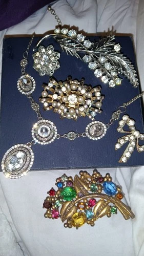 Costume Jewelry Brooches, Pins, Necklace, Vintage Lot #3