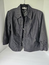 Dressbarn Ruffled Jean Blue Collared Blazer Jacket Women Size Medium Long Sleeve