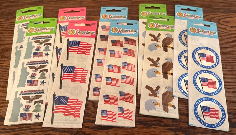 VTG 90s Y2K NOS Sandylion Stickers Lot (10) USA Flag Bald Eagles Liberty Bell