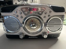 Studebaker Sb2103bw Retro Amfm Cd Clock Radio Black Chrome Vintage Style Tested