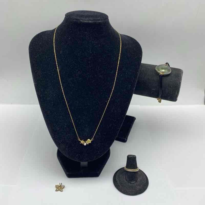 Coralia Sterling Silver 925 Gold Toned Jewelry Set Necklace Bracelet Rings 5pc
