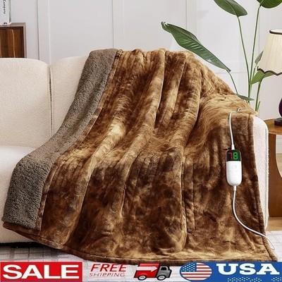 Faux Fur Electric Heating Blanket Warm Soft W/ Temperature Control Multi Use
